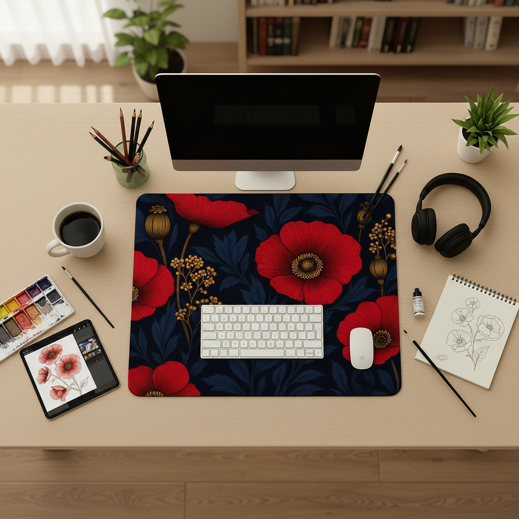 Vivid Poppy desk mat mockup